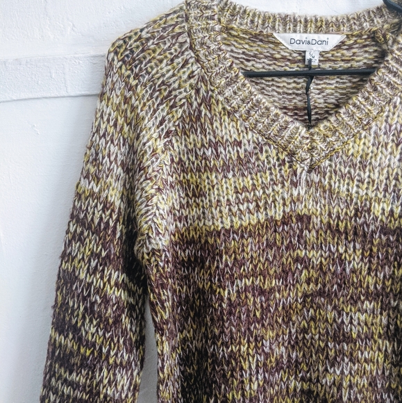 Olive Cocoa Ombre Long V-neck Sweater Dress - Picture 6 of 8